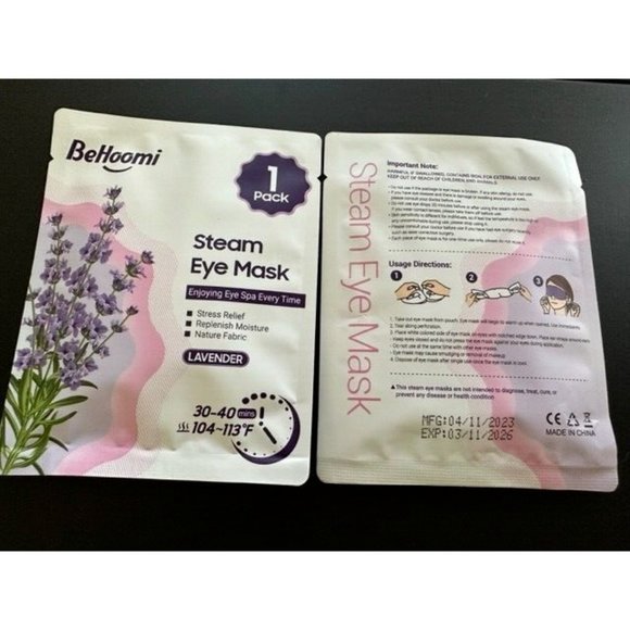BeHoomi Lavender 2 Packs Steam Eye Mask Self Heating Eye Mask for Relieve Strain - Picture 2 of 5